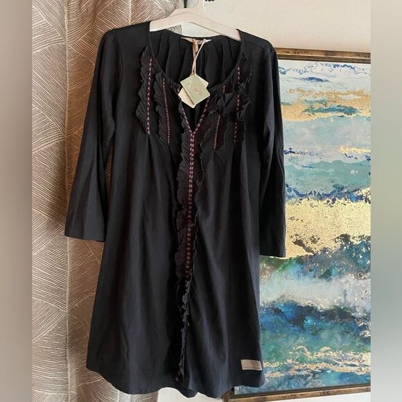 Odd Molly Dress Womens Sz 0 Dark Gray  Tunic 100% Cotton Embroidered NWT - Picture 12 of 13
